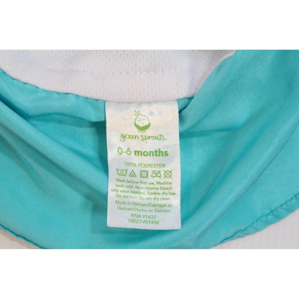 Green Sprouts Baby Sun Hat Aqua Blue Neck Flap Adjustable 0-6 Months